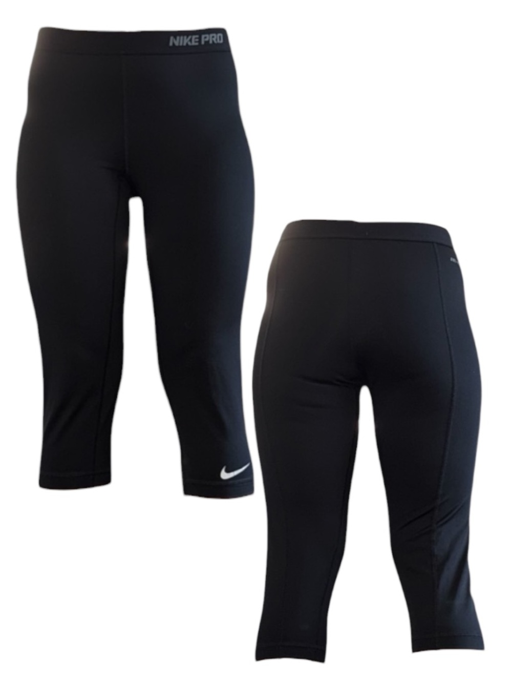 Nike Kids Black Cropped Athletic Leggings with White Swoosh